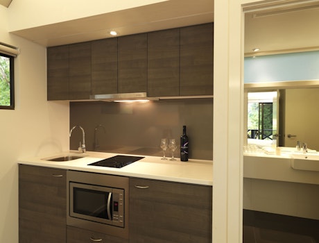 Comfortable kitchenette at Hamilton Island’s Palm Bungalows