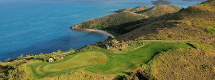 Aerial view over Dent Island Hamilton Island Golf Club 