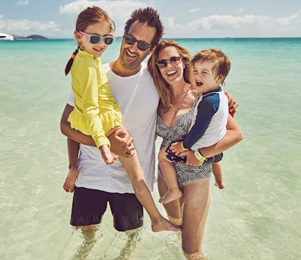 Jason Ierace Family at Whitehaven beach on Hamilton Island Holiday