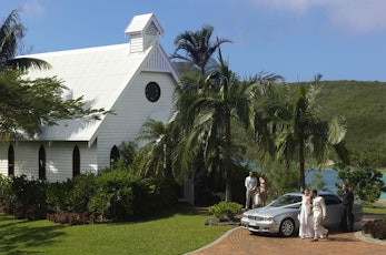 Wedding cars at the All Saints Chapel on Hamilton Island 